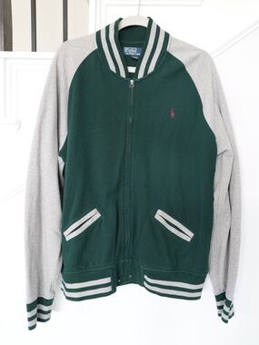 Polo Ralph Lauren Varsity Track Jacket Green Gray Full Zip Men’s XL